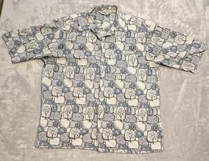 XL Da Vinci California Shirt XL Button Up All Over Blue Print Vintage VTG Y2K